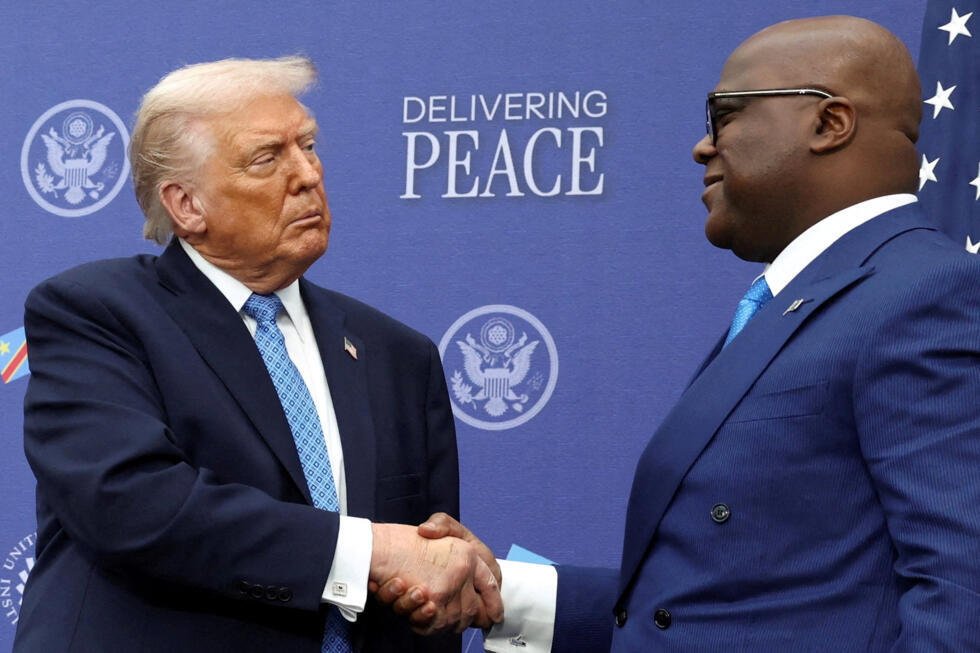 Le président américain Donald Trump et son homologue de la République démocratique du Congo, Félix Tshisekedi, à Washington, aux États-Unis, le 4 décembre 2025.
