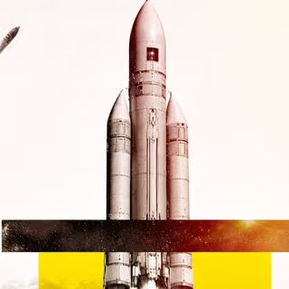 Photoillustration avec le lanceur Ariane 6 au premier plan. © XD avec ChatGPT