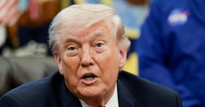 U.S. President Donald Trump speaks during an event with Artemis II astronauts, NASA Commander Reid Wiseman, NASA Pilot Victor Glover, NASA Mission Specialist Christina Koch and Canadian Space Agency (CSA) Mission Specialist Jeremy Hansen, in the Oval Office at the White House in Washington, D.C., U.S., April 29, 2026. REUTERS/Evelyn Hockstein