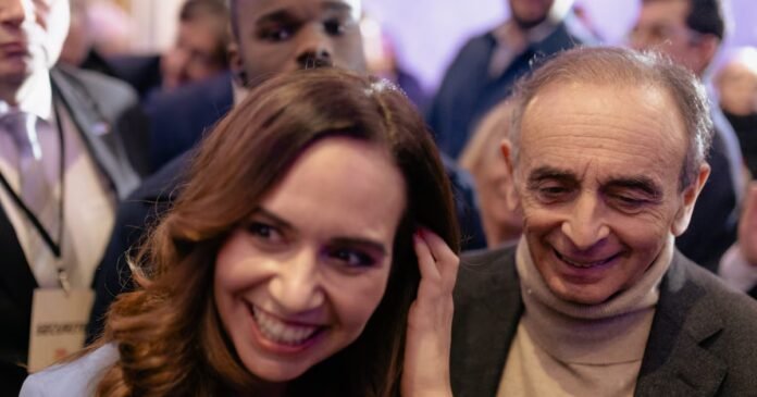 Sarah Knafo et Eric Zemmour, le 12 janvier 2026 à Paris.