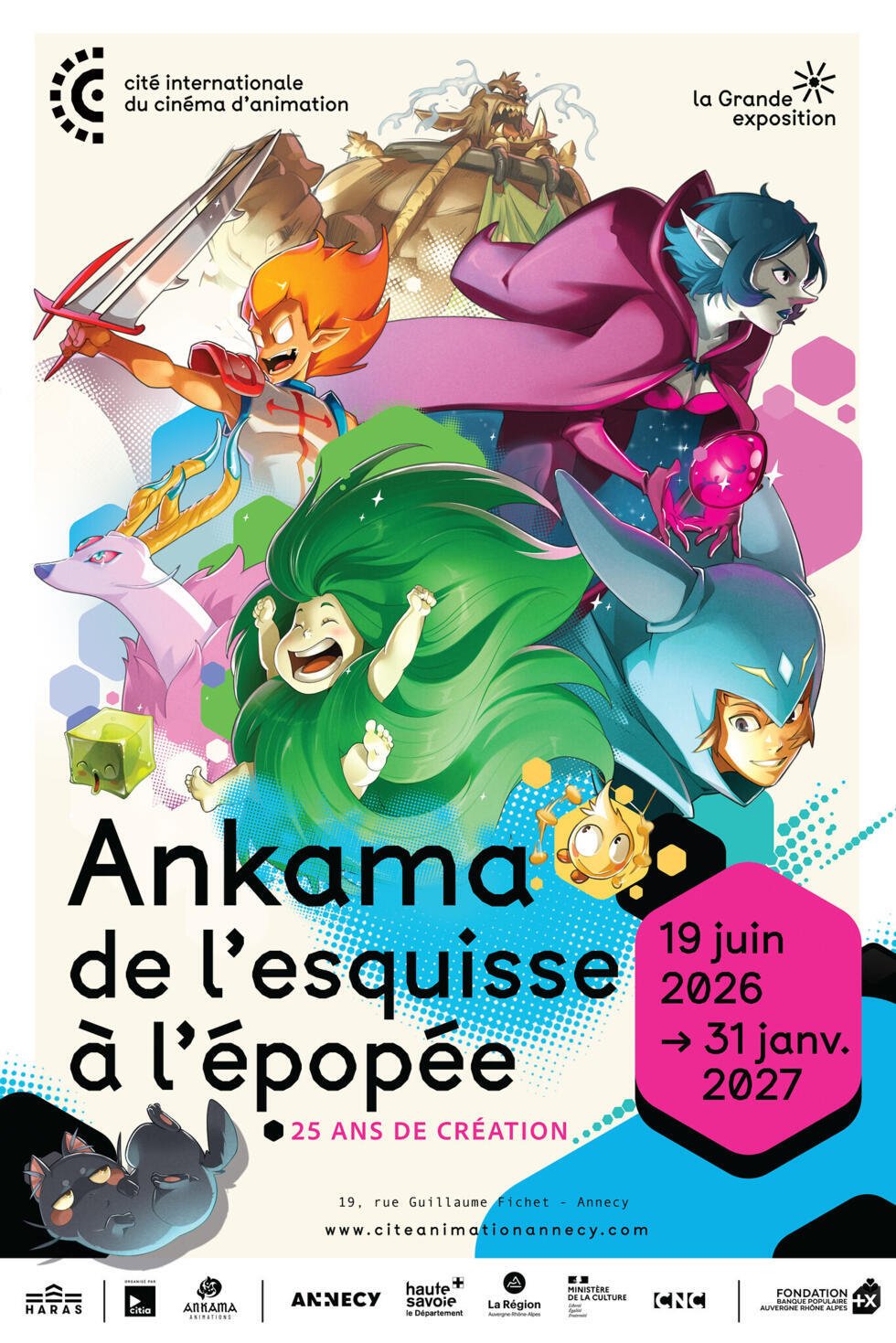 Avec sa Cité internationale, Annecy devient capitale mondiale de l’animation "toute l’année" 1 Affiche de l'exposition "Ankama, de l'esquisse à l'épopée", à la Cité internationale du cinéma d'animation, du 19 juin 2026 au 31 janvier 2027.