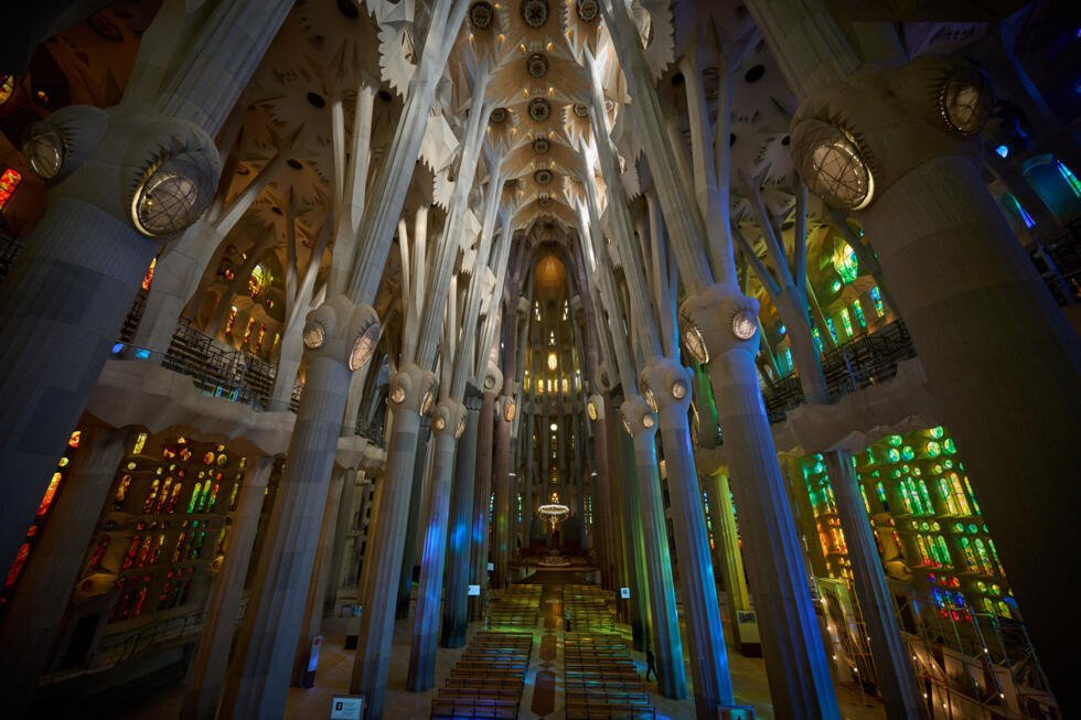 L'intérieur de la basilique de la Sagrada Familia à Barcelone, en Espagne, le 20 mai 2026.
