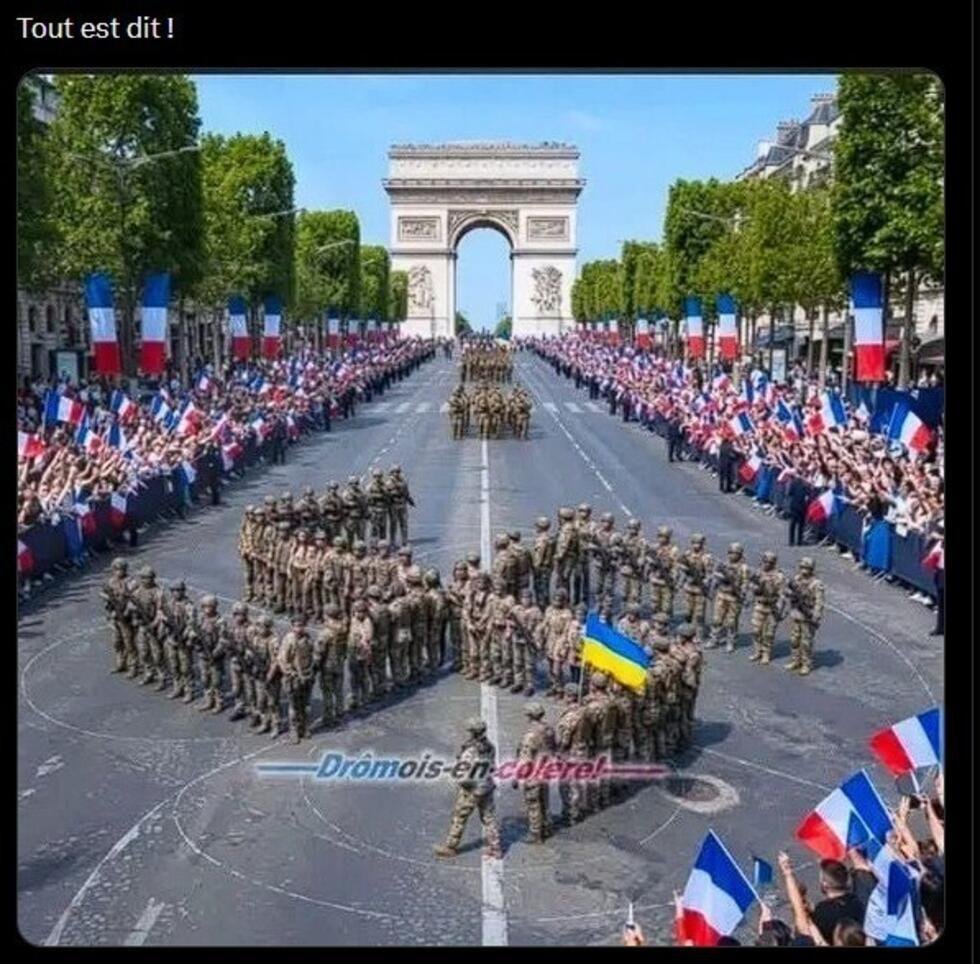 Voiture de luxe, croix gammée… Les intox qui ont visé l’Ukraine lors du défilé du 14 juillet 2 Cette supposée photo du défilé du 14 juillet 2026 a été générée par IA.