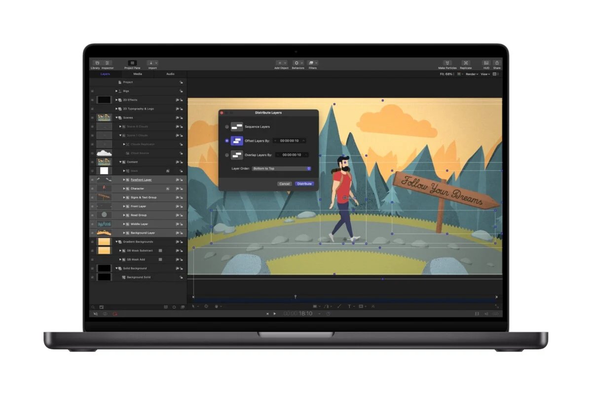 Apple muscle Creator Studio à l’IA : sous-titres auto, détection de montage et Pixelmator dans toutes les apps 3 apple creator studio motion distribute layers