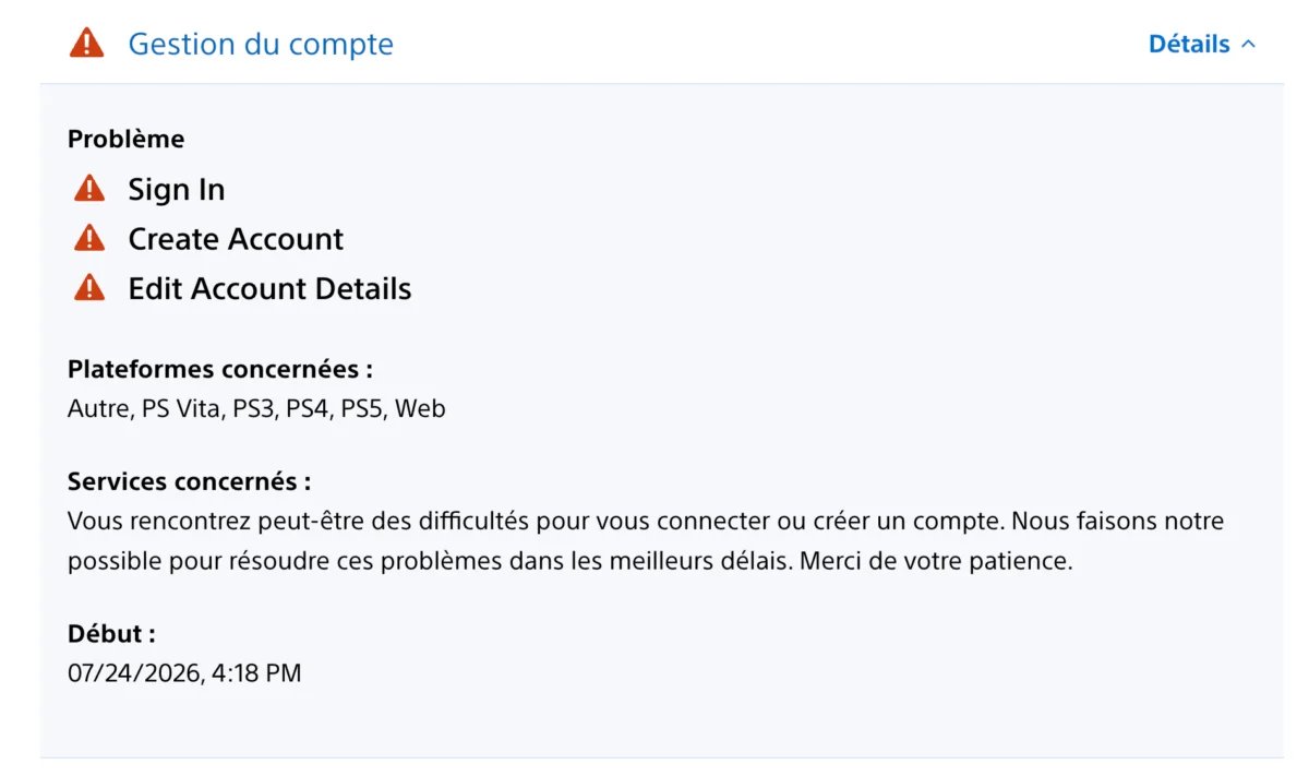 PlayStation Network : la grosse panne est terminée 4 capture decran 2026 07 24 a 165330