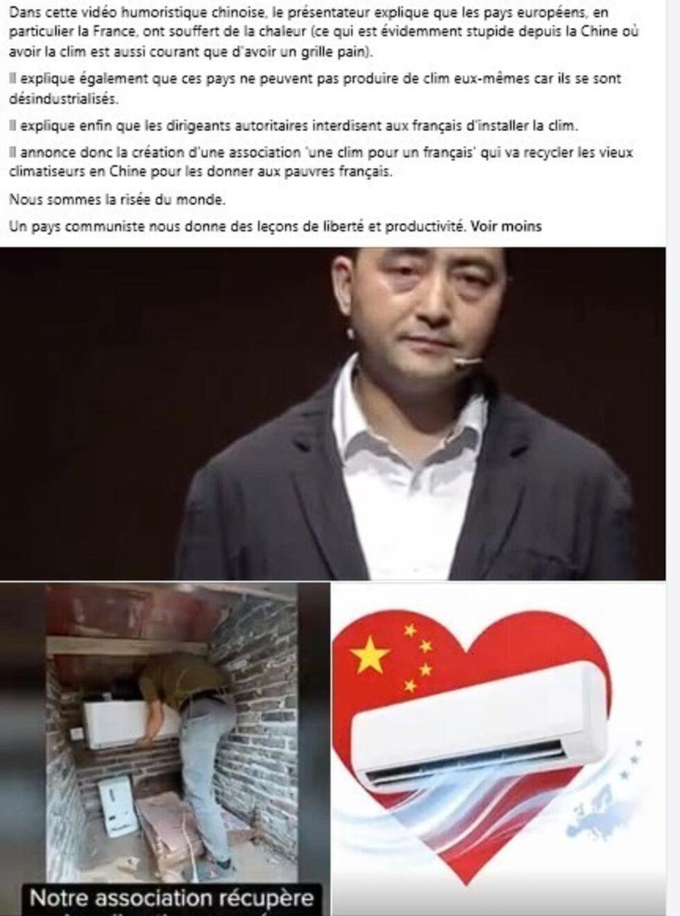 Contrairement à ce qu'affirme cet internaute le 20 juillet 2026, cette vidéo provient d'un média français et est en fait une parodie.